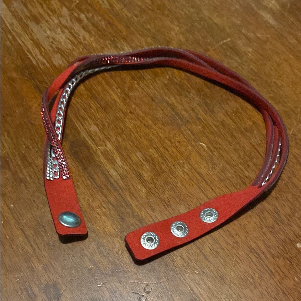 Red Snap Bracelet with Silver Accents